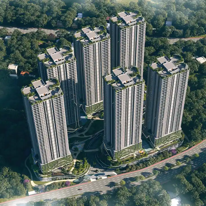 Fortune Suraj Bhan Grande daytime aerial view of the six towers set in greenery beside the main road Fortune Suraj Bhan Grande daytime aerial view of the six towers set in greenery beside the main road