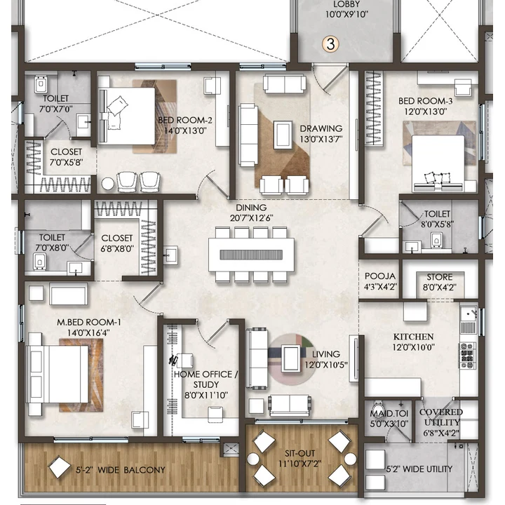 Fortune Suraj Bhan Grande 3.5 BHK Residence 3 floor plan of 2,909 sq ft Fortune Suraj Bhan Grande 3.5 BHK Residence 3 floor plan of 2,909 sq ft