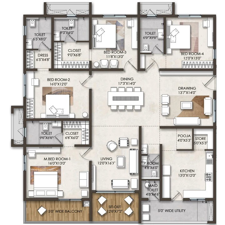 Fortune Suraj Bhan Grande 4 BHK Residence 4 floor plan of 3,350 sq ft Fortune Suraj Bhan Grande 4 BHK Residence 4 floor plan of 3,350 sq ft
