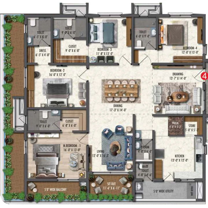 Fortune Suraj Bhan Grande 4 BHK Residence 4 floor plan of 3,748 sq ft Fortune Suraj Bhan Grande 4 BHK Residence 4 floor plan of 3,748 sq ft