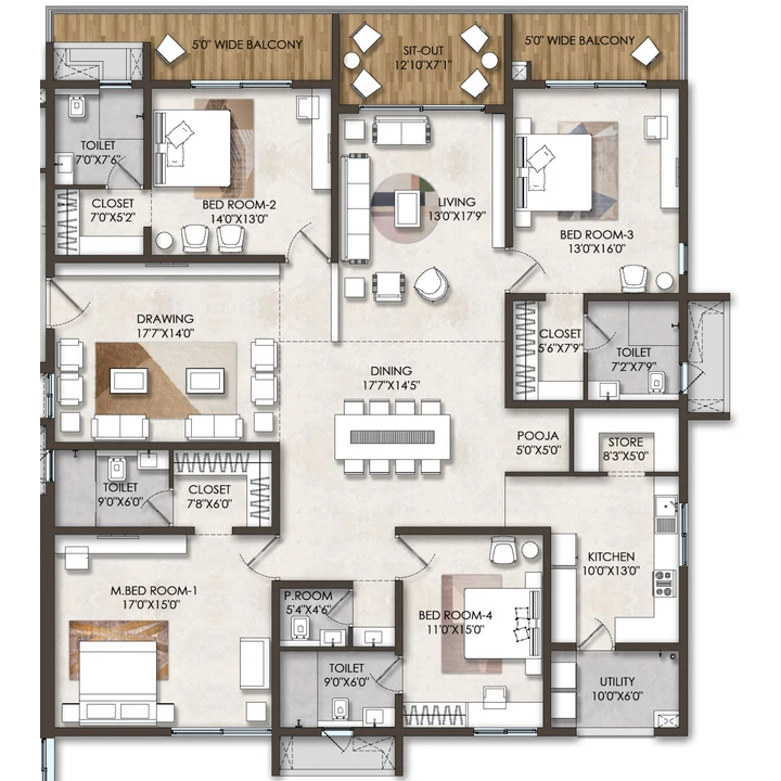Fortune Suraj Bhan Grande 4 BHK Residence 1 floor plan of 3,905 sq ft Fortune Suraj Bhan Grande 4 BHK Residence 1 floor plan of 3,905 sq ft
