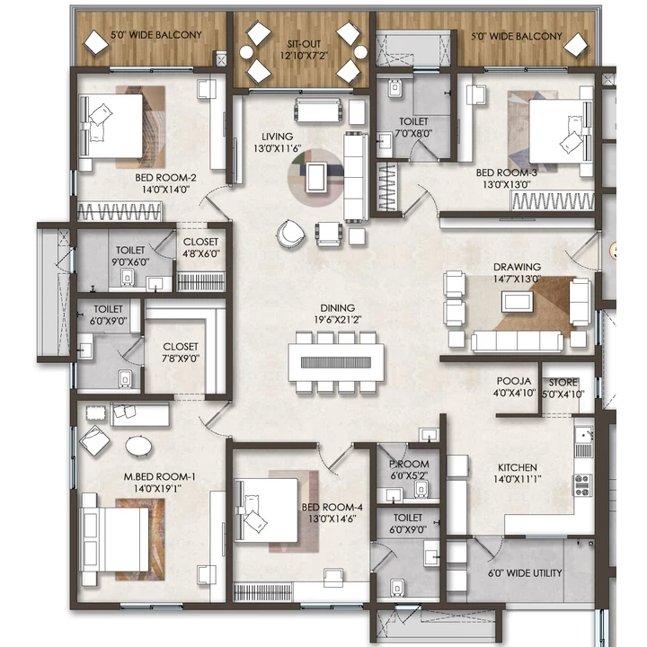Fortune Suraj Bhan Grande 4 BHK Residence 5 floor plan of 3,910 sq ft Fortune Suraj Bhan Grande 4 BHK Residence 5 floor plan of 3,910 sq ft