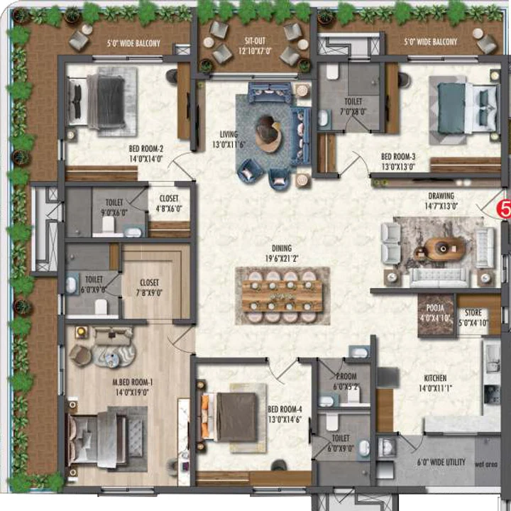 Fortune Suraj Bhan Grande 4 BHK Residence 5 floor plan of 4,339 sq ft Fortune Suraj Bhan Grande 4 BHK Residence 5 floor plan of 4,339 sq ft